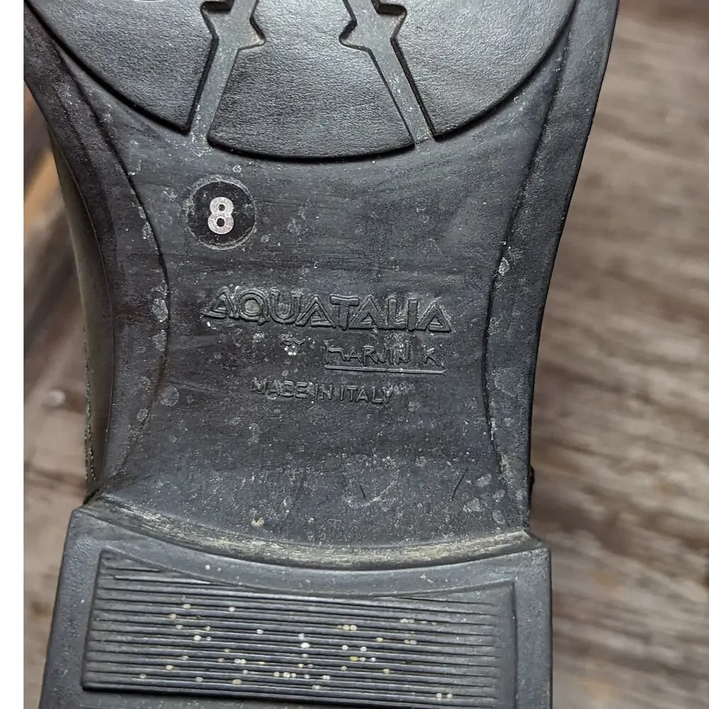 Aquatalia Women's Black Mid Calf Moto Style Quilted Leather Boots Size 8 - Picture 5 of 6